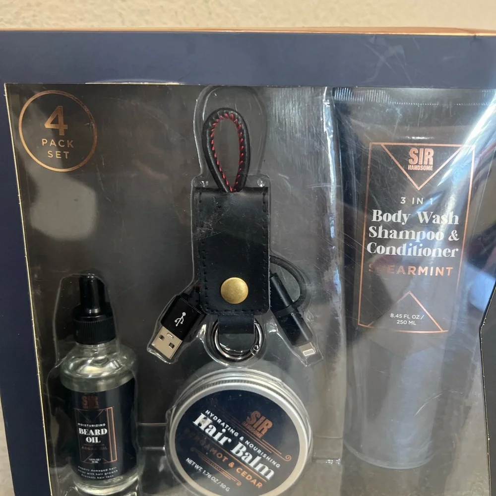 Sir Handsome 4- Gift Set 3 In 1 Body Wash‎ Shampoo Hair Balm Beard Oil/ Cord